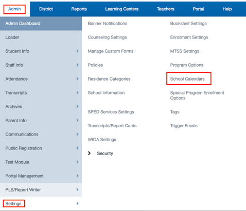 Admin Calendar Path