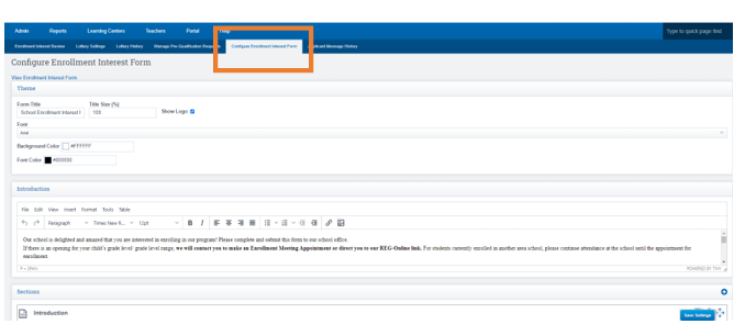Enrollment Interest Form: Customize/Create